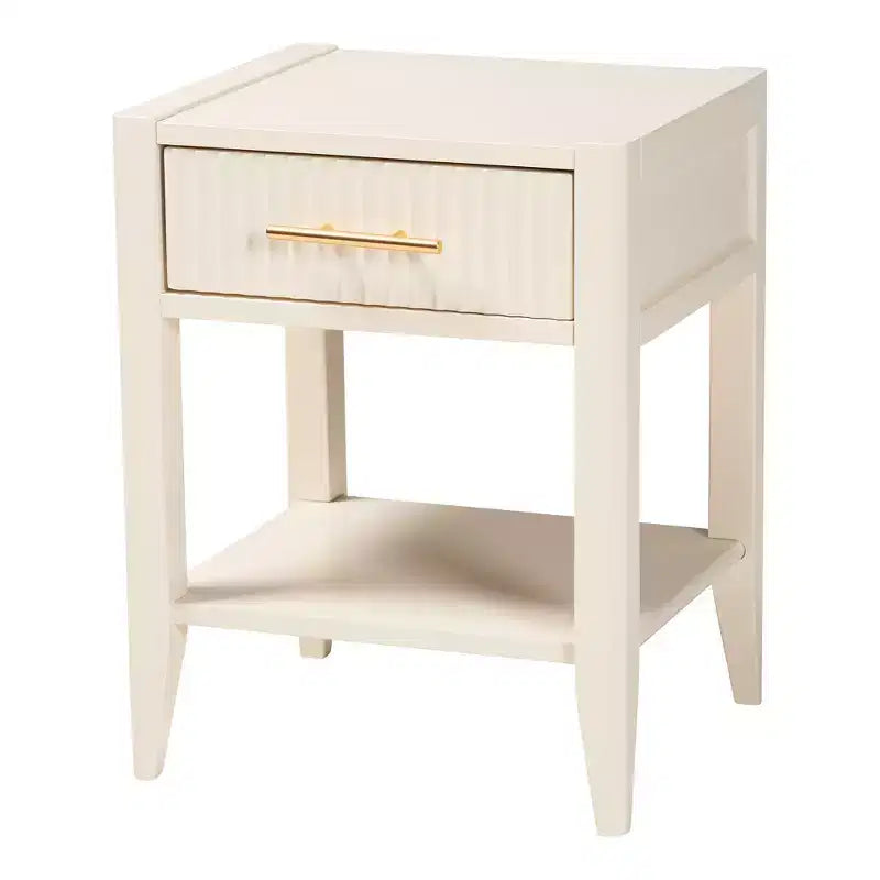 Ensemble de chambre à baldaquin 4 pièces en bois cannelé ivoire Primrose Mid-Century Baxton Studio