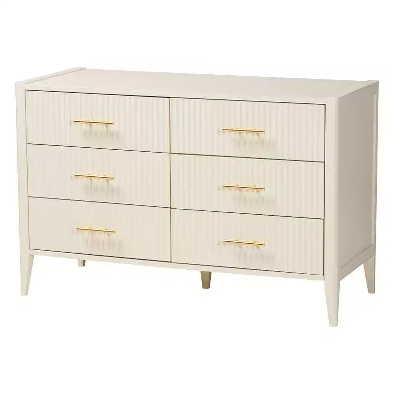 Ensemble de chambre à baldaquin 4 pièces en bois cannelé ivoire Primrose Mid-Century Baxton Studio