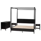 Ensemble de chambre à baldaquin 4 pièces en bois cannelé ivoire Primrose Mid-Century Baxton Studio