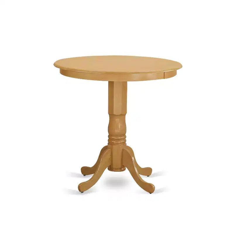 HomeStock JAPB5-OAK-W Ensemble de salle à manger 5 pièces hauteur comptoir table ronde 4 chaises chêne