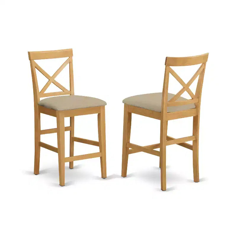 HomeStock JAPB5-OAK-W Ensemble de salle à manger 5 pièces hauteur comptoir table ronde 4 chaises chêne