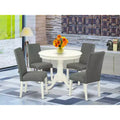 HomeStock 5 Piece Dinette Set Linen White Round Table Gray Chairs