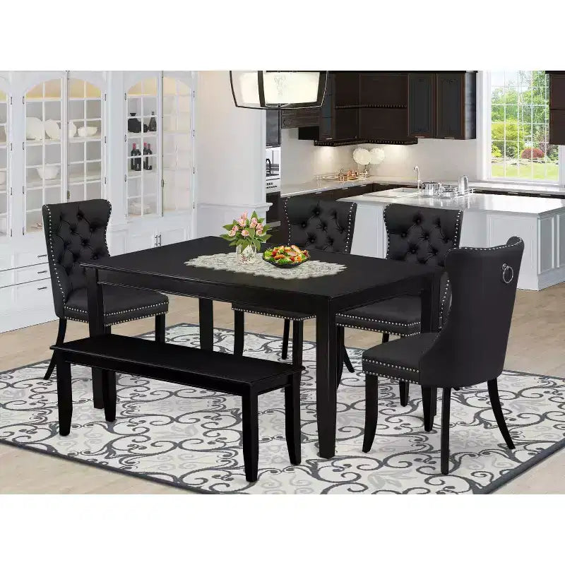 HomeStock Duda 6 Piece Dining Table Set Black Wood Modern