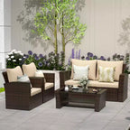 Heynemo – Salon de jardin 4 pièces, ensembles de conversation en osier tous temps, canapé d'angle en rotin avec table basse pour l'extérieur