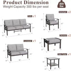 Ensemble de mobilier de jardin Heynemo, ensemble de 7 meubles de salon de jardin avec table d'appoint et poufs, ensemble de meubles en métal pour porche, cour arrière, jardin