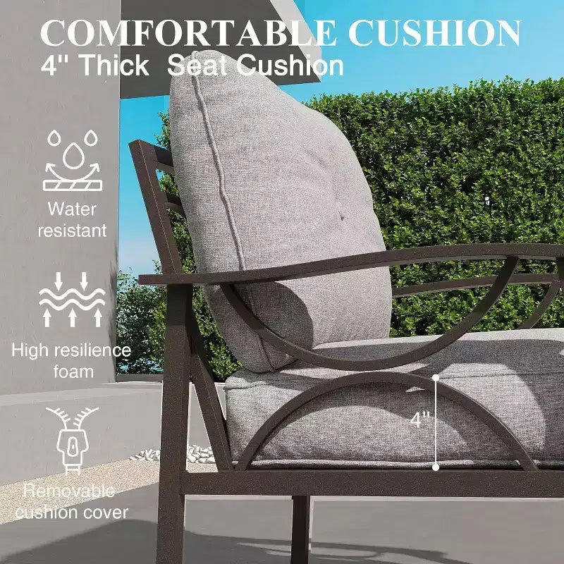 Ensemble de mobilier de jardin Heynemo, ensemble de 7 meubles de salon de jardin avec table d'appoint et poufs, ensemble de meubles en métal pour porche, cour arrière, jardin