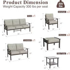 Ensemble de mobilier de jardin Heynemo, ensemble de 7 meubles de salon de jardin avec table d'appoint et poufs, ensemble de meubles en métal pour porche, cour arrière, jardin