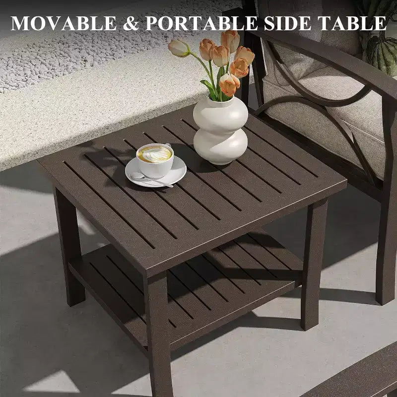 Ensemble de mobilier de jardin Heynemo, ensemble de 7 meubles de salon de jardin avec table d'appoint et poufs, ensemble de meubles en métal pour porche, cour arrière, jardin