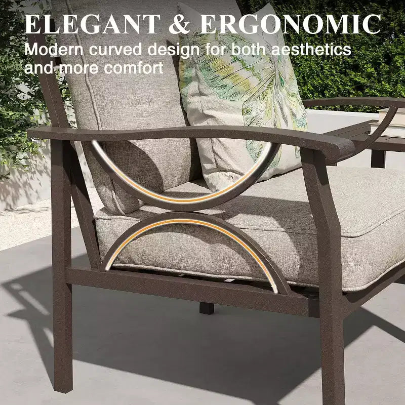 Ensemble de mobilier de jardin Heynemo, ensemble de 7 meubles de salon de jardin avec table d'appoint et poufs, ensemble de meubles en métal pour porche, cour arrière, jardin