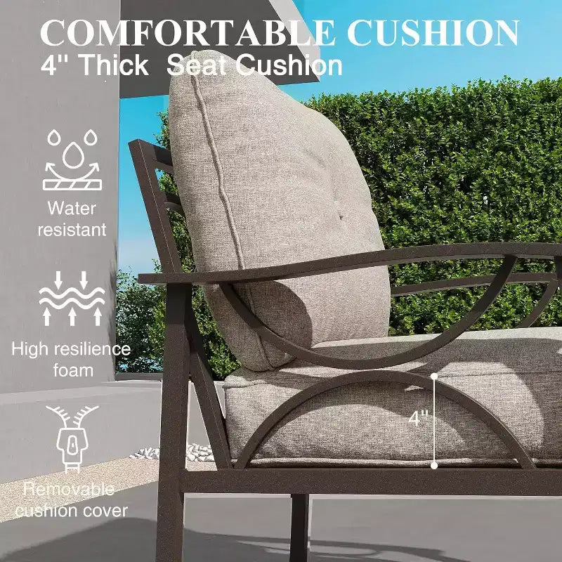Ensemble de mobilier de jardin Heynemo, ensemble de 7 meubles de salon de jardin avec table d'appoint et poufs, ensemble de meubles en métal pour porche, cour arrière, jardin
