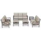Ensemble de mobilier de jardin Heynemo, ensemble de 7 meubles de salon de jardin avec table d'appoint et poufs, ensemble de meubles en métal pour porche, cour arrière, jardin