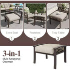 Ensemble de mobilier de jardin Heynemo, ensemble de 7 meubles de salon de jardin avec table d'appoint et poufs, ensemble de meubles en métal pour porche, cour arrière, jardin