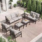 Ensemble de mobilier de jardin Heynemo, ensemble de 7 meubles de salon de jardin avec table d'appoint et poufs, ensemble de meubles en métal pour porche, cour arrière, jardin