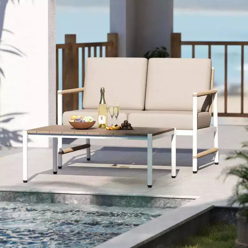 Costway 2 PCS Patio Furniture Set Loveseat Sofa with Coffee Table Thick Cushions