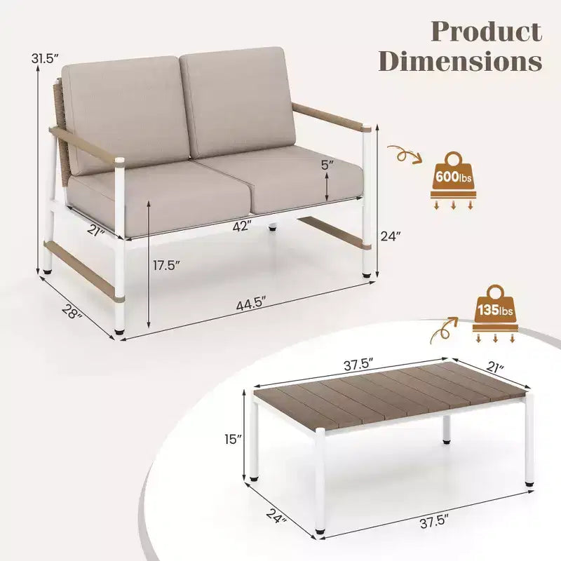 Costway Ensemble de Meubles de Jardin 2 Pièces Canapé Causeuse avec Table Basse Coussins Épais
