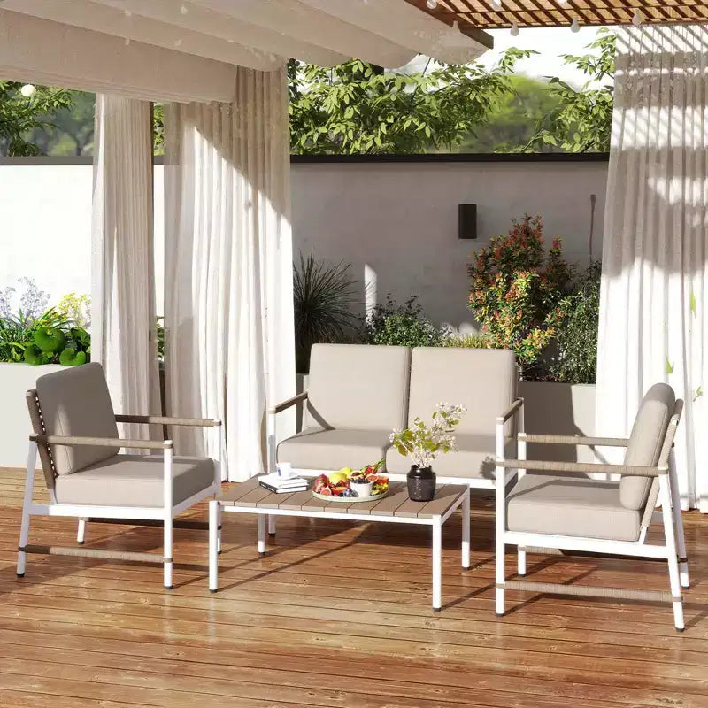 Costway Ensemble de Meubles de Jardin 2 Pièces Canapé Causeuse avec Table Basse Coussins Épais