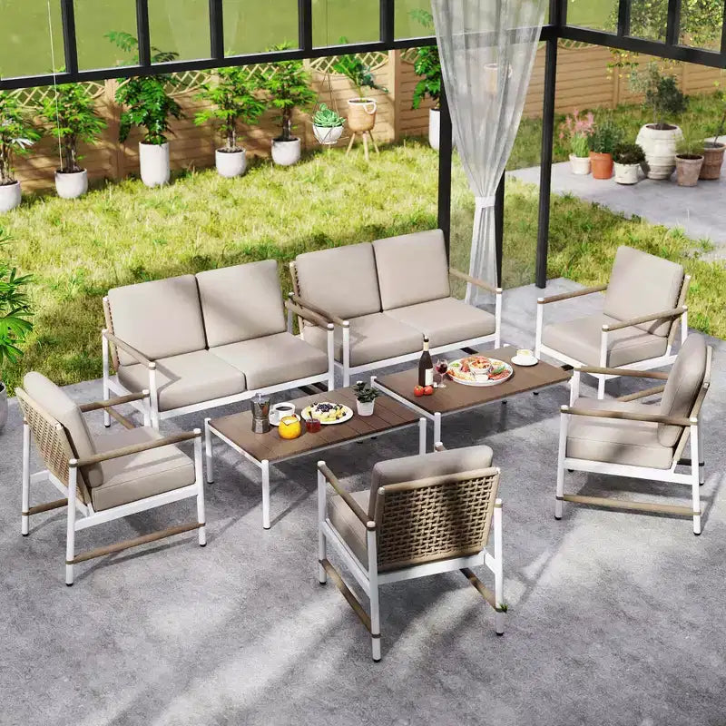 Costway Ensemble de Meubles de Jardin 2 Pièces Canapé Causeuse avec Table Basse Coussins Épais