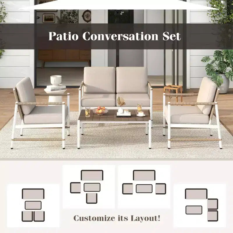 Costway Ensemble de Meubles de Jardin 2 Pièces Canapé Causeuse avec Table Basse Coussins Épais