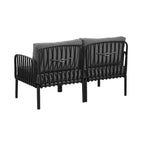 Ensemble de mobilier de patio moderne 4 ou 6 pièces avec table basse carrée, ensemble de conversation avec coussins imperméables, noir/blanc - ModernLuxe