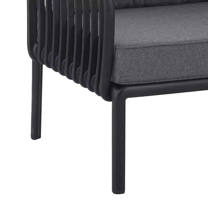 Ensemble de mobilier de patio moderne 4 ou 6 pièces avec table basse carrée, ensemble de conversation avec coussins imperméables, noir/blanc - ModernLuxe