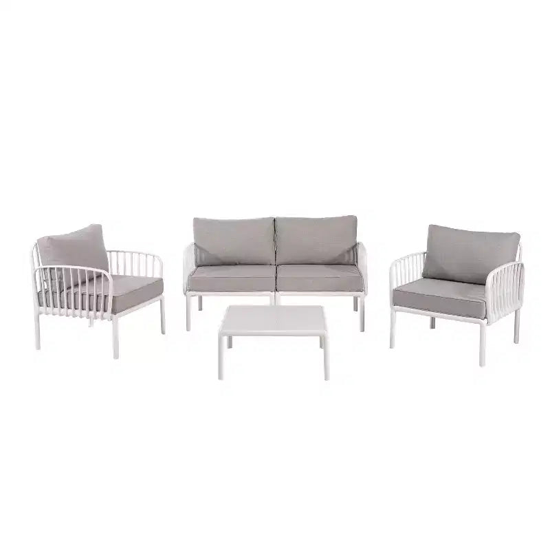 Ensemble de mobilier de patio moderne 4 ou 6 pièces avec table basse carrée, ensemble de conversation avec coussins imperméables, noir/blanc - ModernLuxe