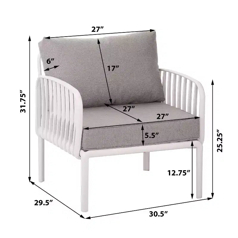 Ensemble de mobilier de patio moderne 4 ou 6 pièces avec table basse carrée, ensemble de conversation avec coussins imperméables, noir/blanc - ModernLuxe