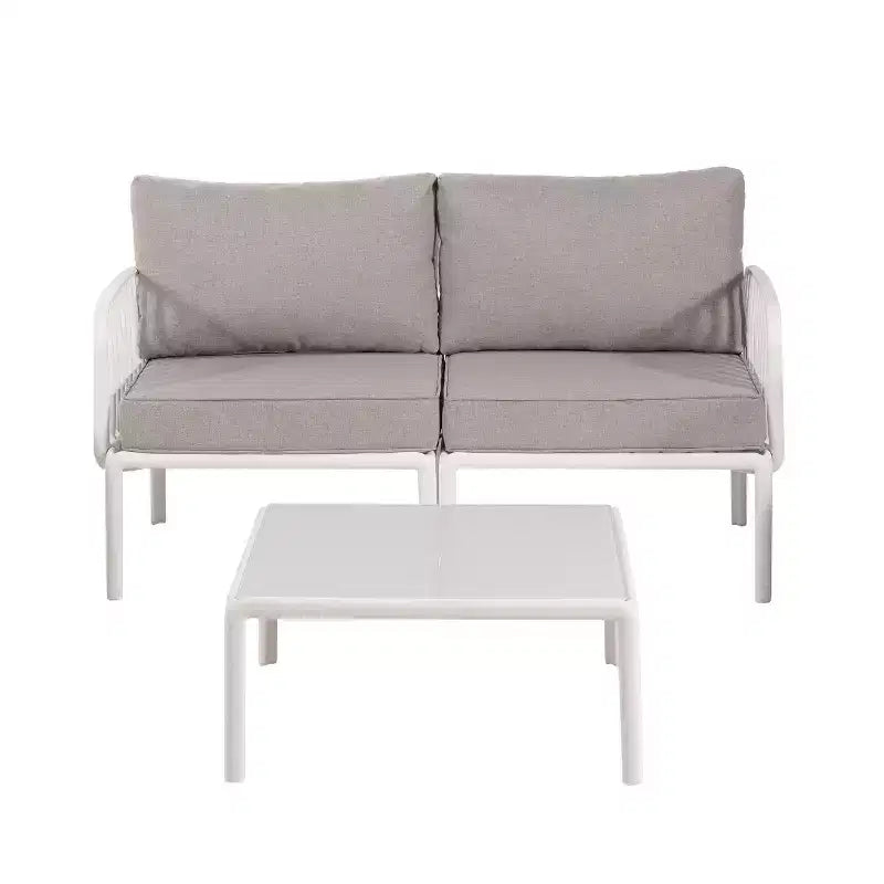 Ensemble de mobilier de patio moderne 4 ou 6 pièces avec table basse carrée, ensemble de conversation avec coussins imperméables, noir/blanc - ModernLuxe