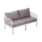 Ensemble de mobilier de patio moderne 4 ou 6 pièces avec table basse carrée, ensemble de conversation avec coussins imperméables, noir/blanc - ModernLuxe