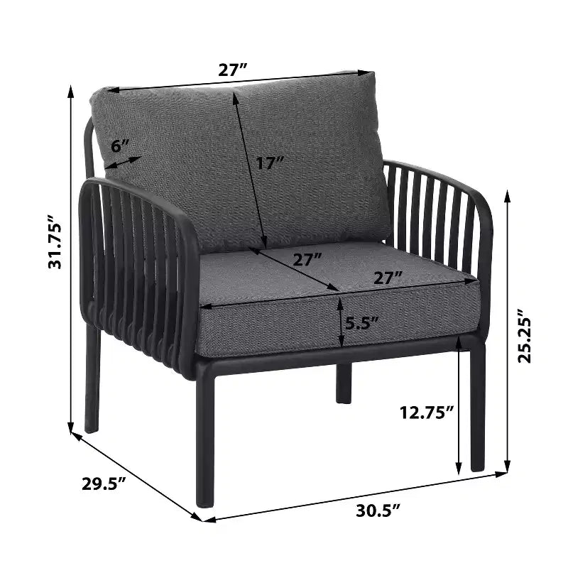 Ensemble de mobilier de patio moderne 4 ou 6 pièces avec table basse carrée, ensemble de conversation avec coussins imperméables, noir/blanc - ModernLuxe