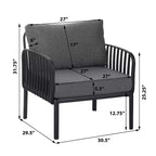 Ensemble de mobilier de patio moderne 4 ou 6 pièces avec table basse carrée, ensemble de conversation avec coussins imperméables, noir/blanc - ModernLuxe