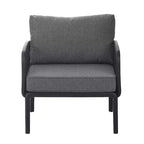 Ensemble de mobilier de patio moderne 4 ou 6 pièces avec table basse carrée, ensemble de conversation avec coussins imperméables, noir/blanc - ModernLuxe