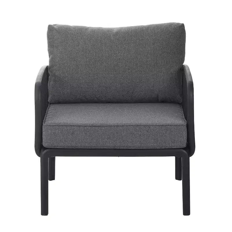 Ensemble de mobilier de patio moderne 4 ou 6 pièces avec table basse carrée, ensemble de conversation avec coussins imperméables, noir/blanc - ModernLuxe