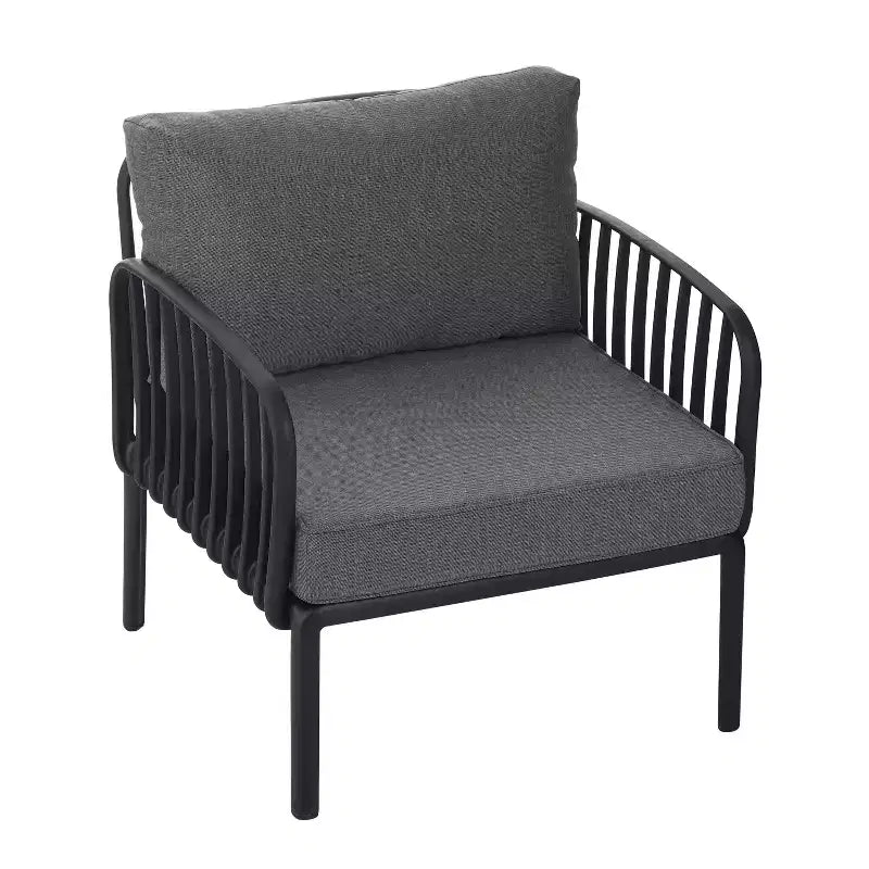 Ensemble de mobilier de patio moderne 4 ou 6 pièces avec table basse carrée, ensemble de conversation avec coussins imperméables, noir/blanc - ModernLuxe