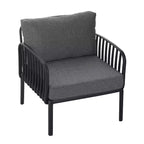 Ensemble de mobilier de patio moderne 4 ou 6 pièces avec table basse carrée, ensemble de conversation avec coussins imperméables, noir/blanc - ModernLuxe