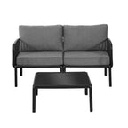 Ensemble de mobilier de patio moderne 4 ou 6 pièces avec table basse carrée, ensemble de conversation avec coussins imperméables, noir/blanc - ModernLuxe
