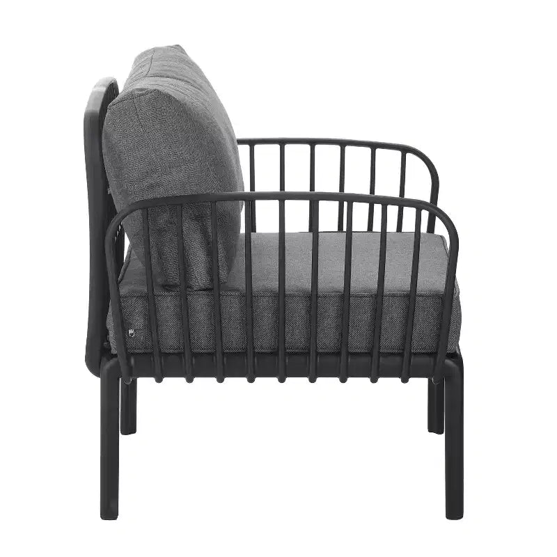 Ensemble de mobilier de patio moderne 4 ou 6 pièces avec table basse carrée, ensemble de conversation avec coussins imperméables, noir/blanc - ModernLuxe
