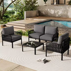 4-Piece/6-Piece Modern Outdoor Patio Furniture Set with Square Coffee Table Patio Conversation Set with Waterproof Cushions, Black/White - ModernLuxe
