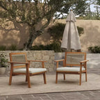 Fauteuils d'extérieur LuxenHome en bois d'acacia et corde tressée avec coussins, lot de 2