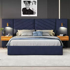 GDFStudio Salome 3pcs Velvet Upholstered Bedroom Furniture Set with Two LED Nightstands