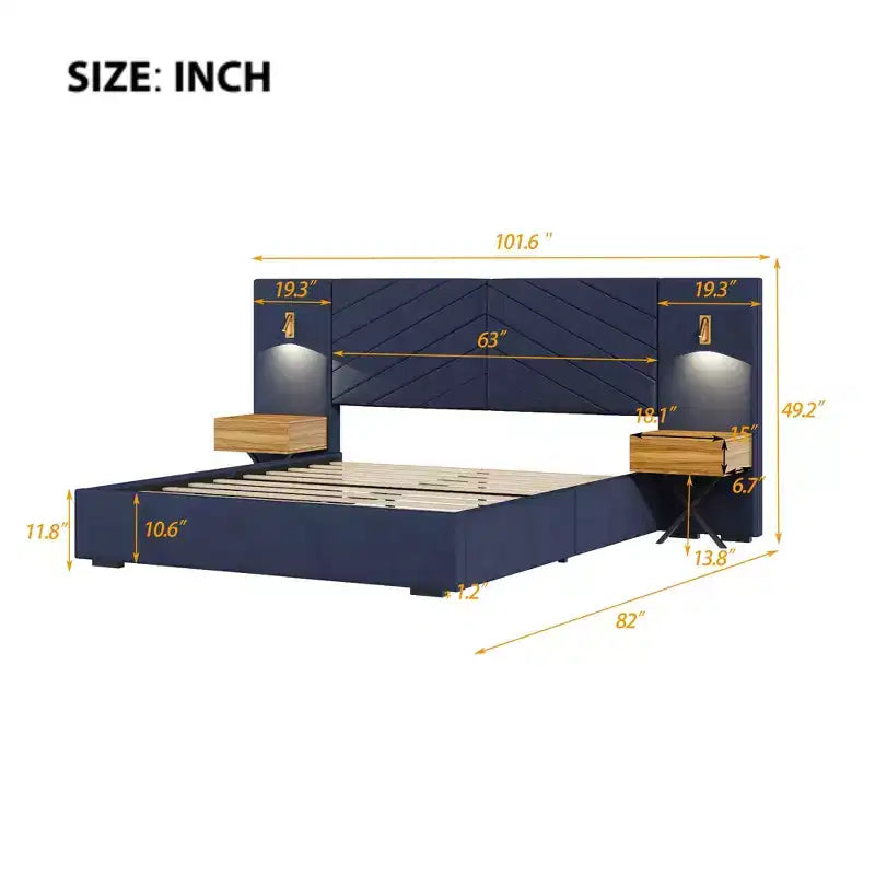 Ensemble de meubles de chambre en velours GDFStudio Salome 3 pièces avec deux tables de chevet à LED