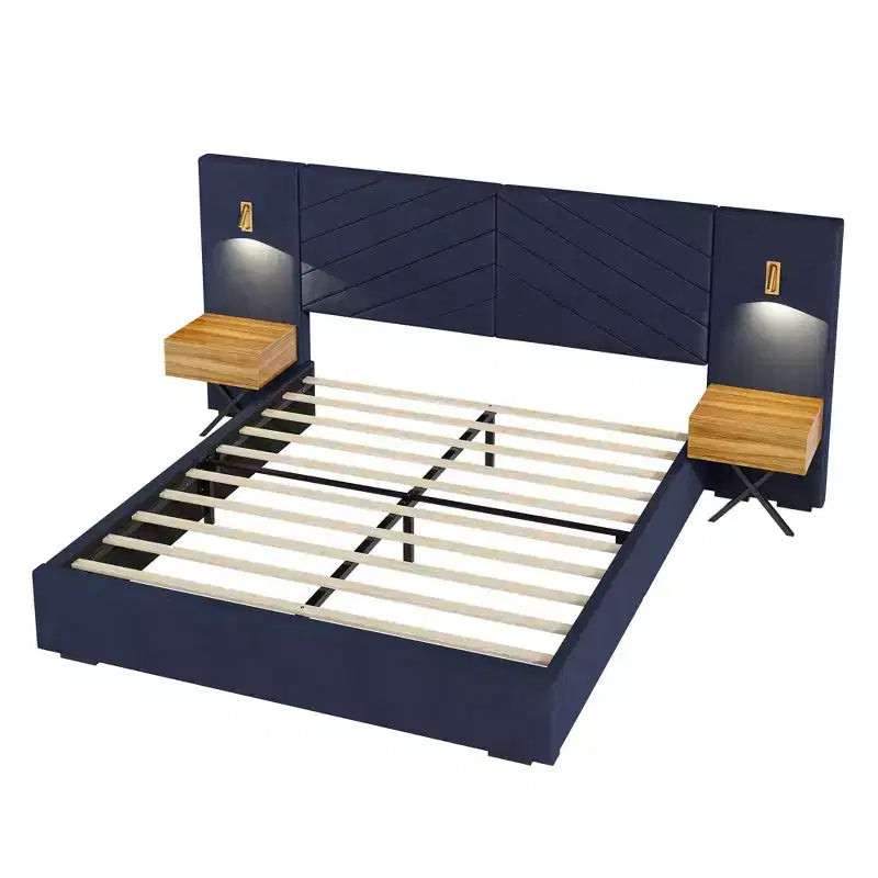 Ensemble de meubles de chambre en velours GDFStudio Salome 3 pièces avec deux tables de chevet à LED