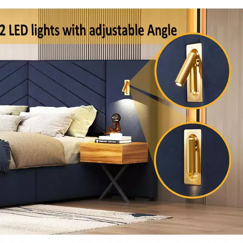 Ensemble de meubles de chambre en velours GDFStudio Salome 3 pièces avec deux tables de chevet à LED