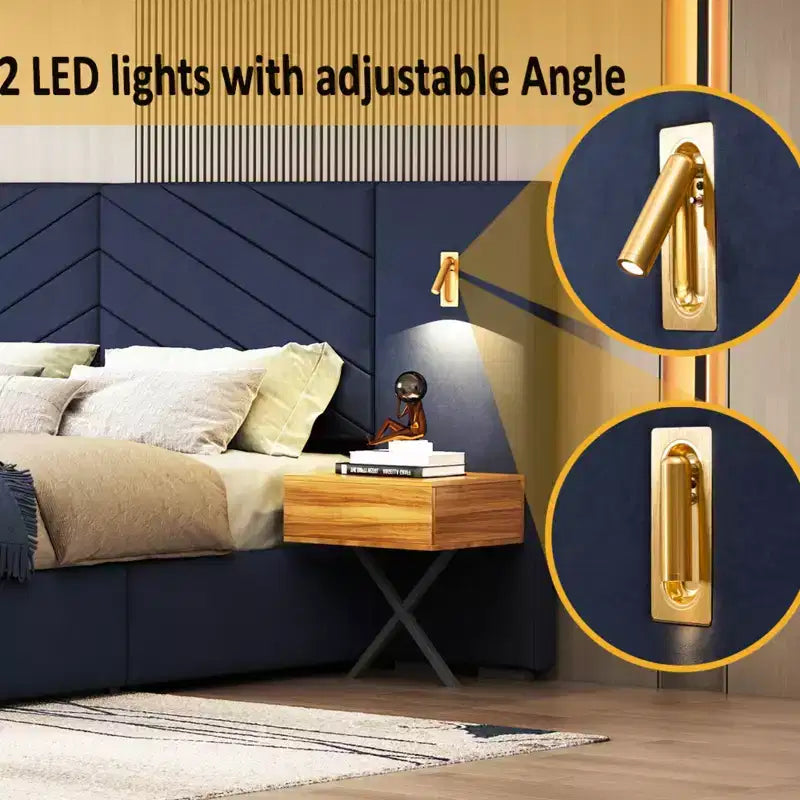 Ensemble de meubles de chambre en velours GDFStudio Salome 3 pièces avec deux tables de chevet à LED