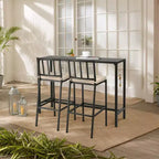 Karl Home Black Steel Frame 3-Piece Metal Rectangular Outdoor Serving Bar Set with Beige Cushions
