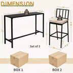 Karl Home Ensemble de bar d'extérieur rectangulaire 3 pièces en acier noir avec coussins beiges