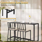 Karl Home Ensemble de bar d'extérieur rectangulaire 3 pièces en acier noir avec coussins beiges