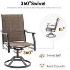 Lot de 2 chaises de salle à manger d'extérieur pivotantes à 360° – Fauteuils en métal avec tissu Textilène, pour toutes les conditions météorologiques, design ergonomique idéal