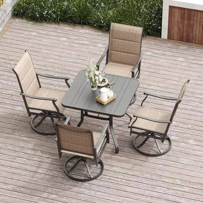 Lot de 2 chaises de salle à manger d'extérieur pivotantes à 360° – Fauteuils en métal avec tissu Textilène, pour toutes les conditions météorologiques, design ergonomique idéal