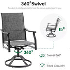 Lot de 2 chaises de salle à manger d'extérieur pivotantes à 360° – Fauteuils en métal avec tissu Textilène, pour toutes les conditions météorologiques, design ergonomique idéal