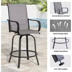 Lot de 4 tabourets de bar pivotants d'extérieur – Tissu Textilène, rotation à 360°, design ergonomique toutes saisons, hauteur de bar idéale pour balcon et terrasse